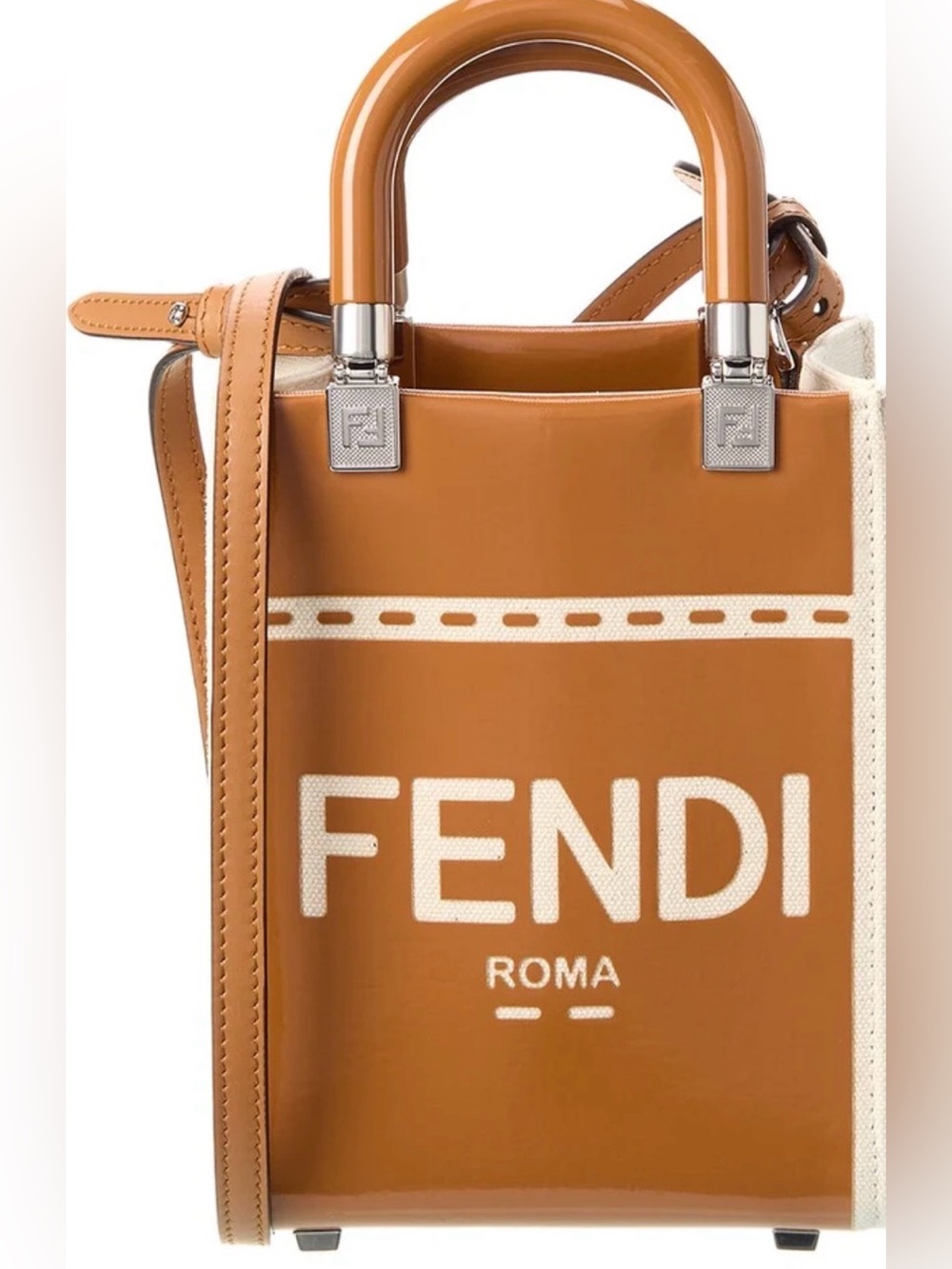 Stunning like new unused Fendi sunshine Tote in Tan and Cream with crossbody
